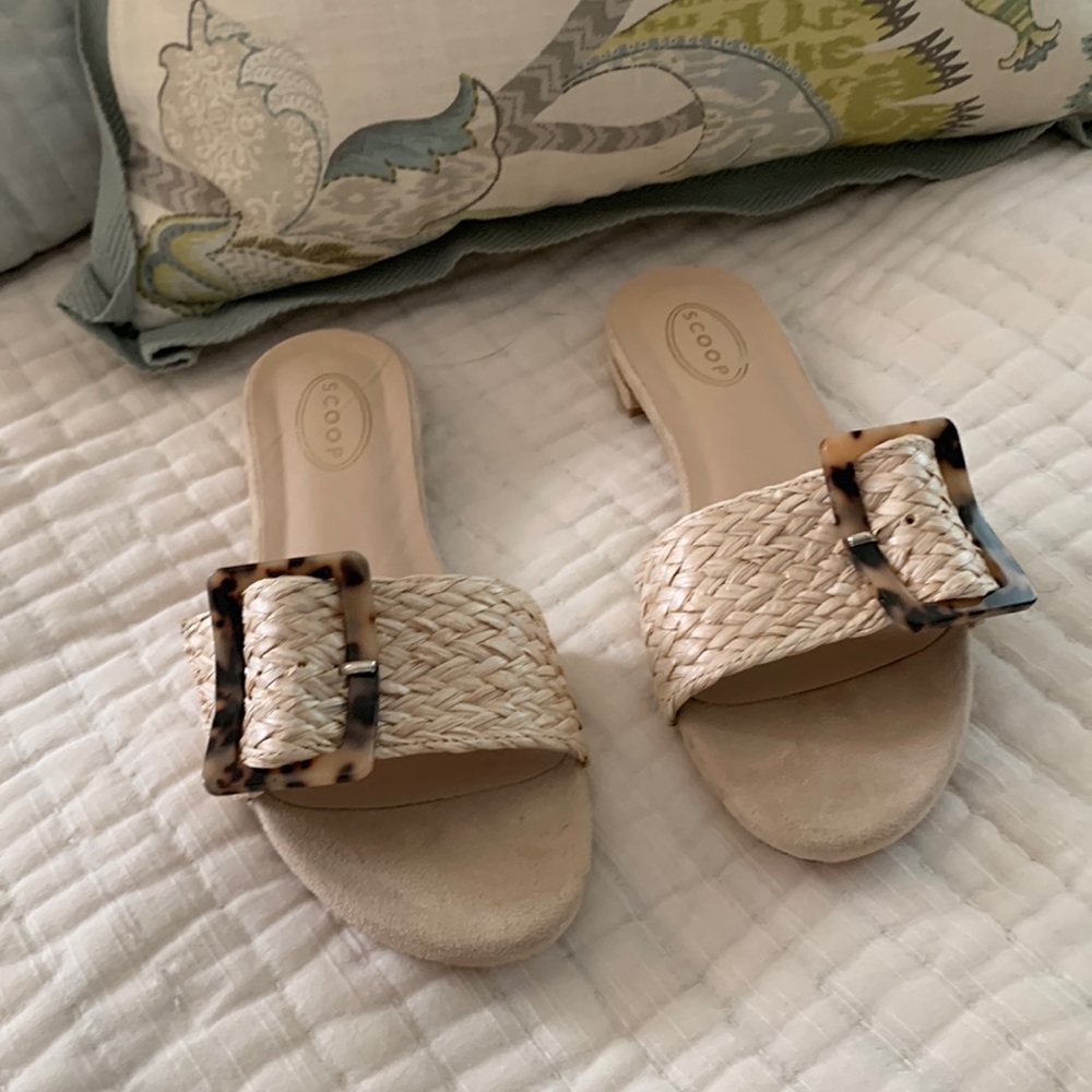 Scoop Raffia Flats with Tortoise Buckle
